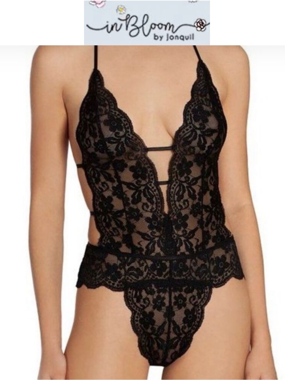 NWT In Bloom by Jonquil Black Lace Plunge Teddy S